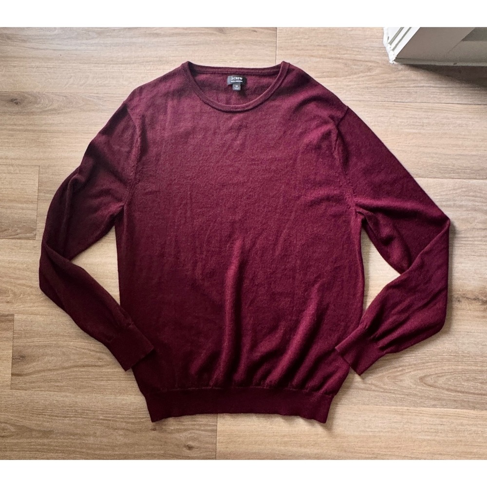J.Crew Fine Knit 100% Merino Wool Sweater Size M Rich Wine Burgundy Preppy Basic